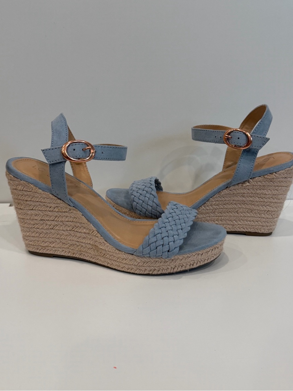 LC Lauren Conrad Light Blue Braided Ankle-Strap Wedge Sandals